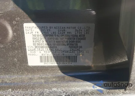2025 Nissan Versa 1.6 S z USA, uszkodzony, nr VIN 3N1CN8DV6SL844314